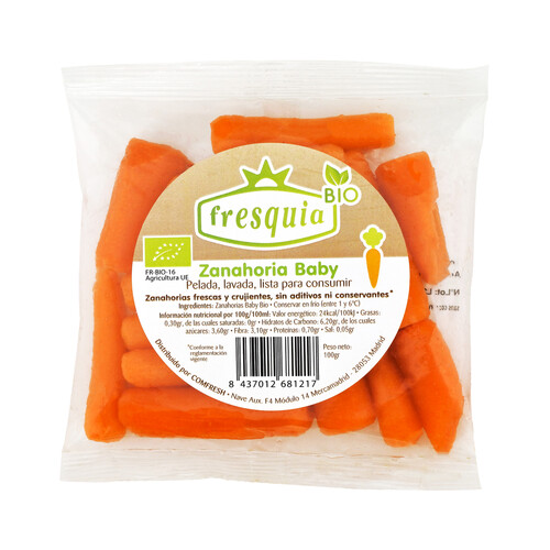 Zanahorias baby lista para consumir ecológicas FRESQUIA bio 100 g.