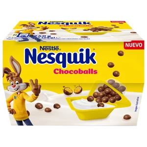 NESQUIK de Nestle Yogur de natural azucarado con chocobolas (bolitas de cereales con chocolate) 2 x 120 g.