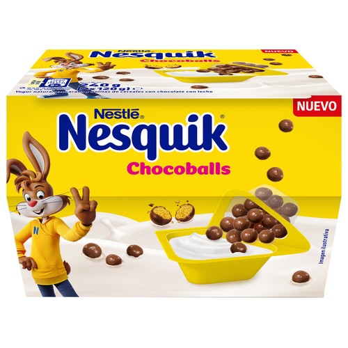 NESQUIK de Nestle Yogur de natural azucarado con chocobolas (bolitas de cereales con chocolate) 2 x 120 g.