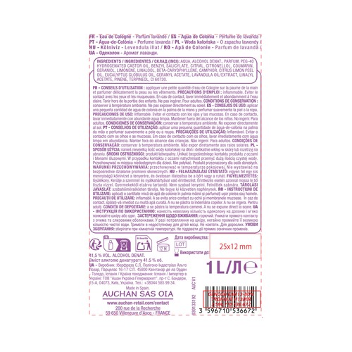 PRODUCTO ECONÓMICO ALCAMPO Agua de colonia con perfume de lavanda 1 l.