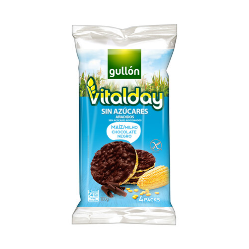 Tortitas de maíz con chocolate, sin azúcares añadidos GULLÓN VITALDAY 100 g.
