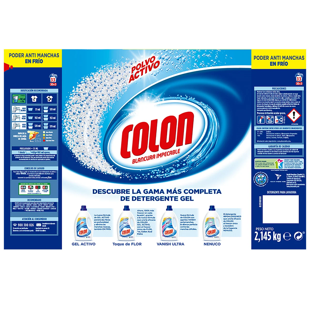 COLON Detergente azul en polvo 33 + 3 DS 1,65 kg.