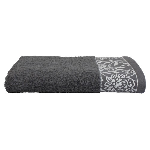 Toalla tocador de 450 gm, diseño cenefa jacquard, color gris, ALMEIDA.