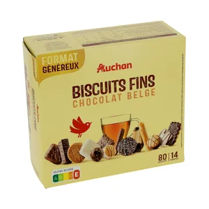 PRODUCTO ALCAMPO Surtido de galletas (14 variedades) con chocolate belga 80 uds 750 g.