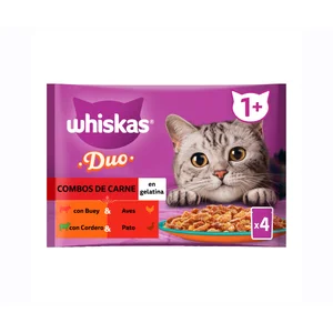 WHISKAS Alimento húmedo en bolsa sabor carne 4 x 85 gr.