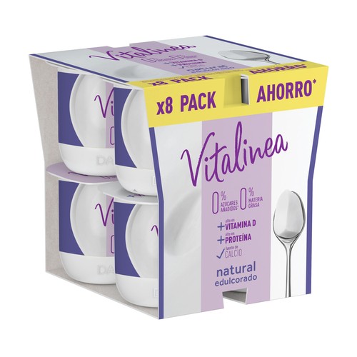 Yogur desnatado 0% materia grasa, natural edulcorado VITALINEA de Danone 8 x 120 g.