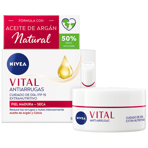 NIVEA Crema de día antiarrugas y nutritiva con FPS 15, para pieles maduras a secas NIVEA Vital 50 ml.