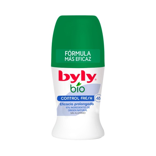 BYLY Bio control Desodorante roll on para mujer, sin sales de aluminio, ni alcohol 50 ml.