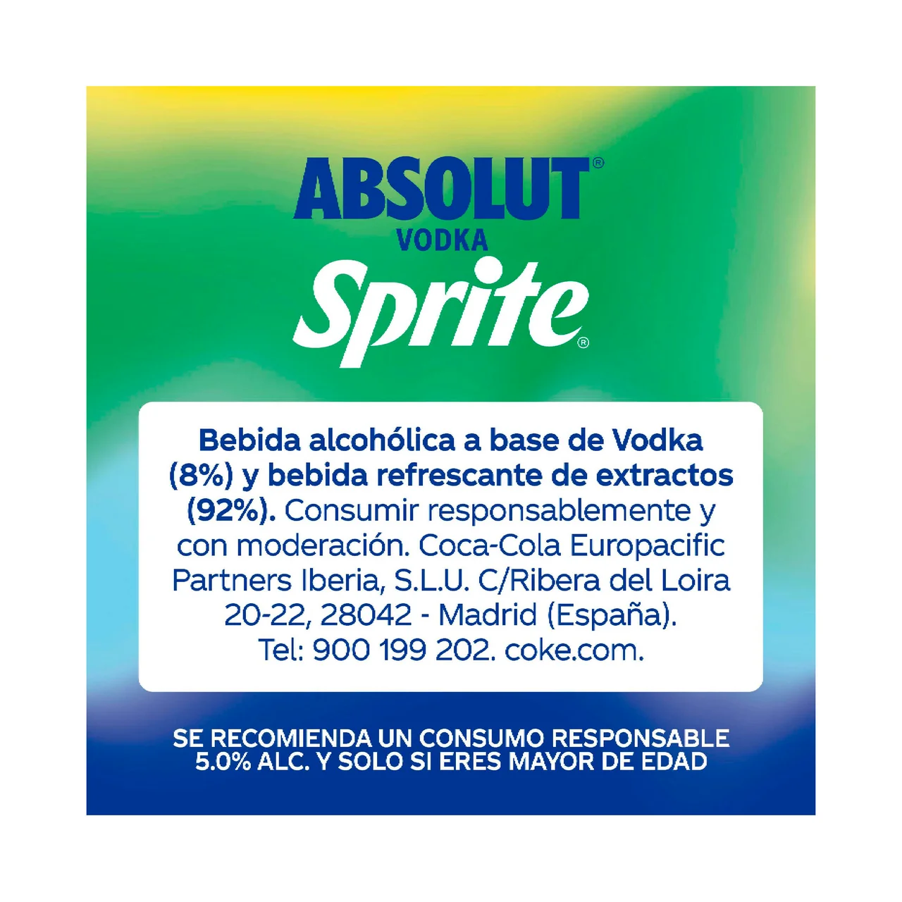 SPRITE Combinado de Absolut vodka watermelon con sprite sabor sandía lata 250 ml.