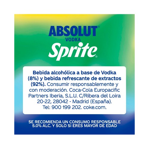 SPRITE Combinado de Absolut vodka watermelon con sprite sabor sandía lata 250 ml.