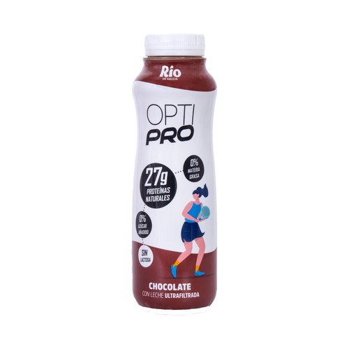 RIO Batido de chcolate con leche ultrafiltrada, sin lactosa, sin azucar ni grasas y con un alto contenido en proteínas naturales RIO Opti pro 330 ml.