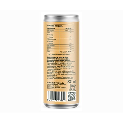 SANT Refresco de naranja y mango lata 330 ml.
