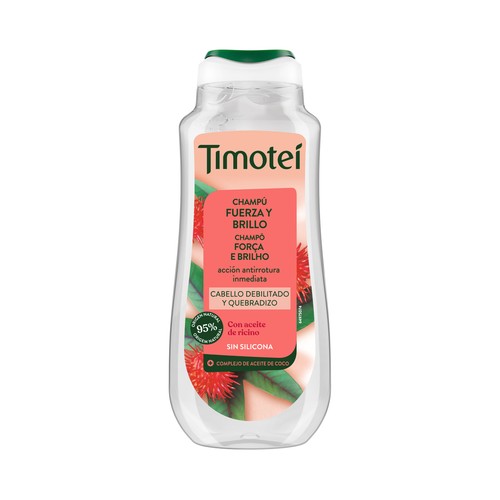 TIMOTEI Champú fuerza y brillo con coco y ricino, sin siliconas 300 ml.