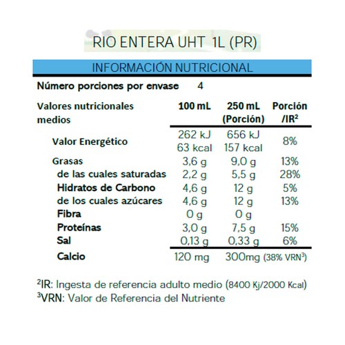 RÍO Leche entera de vaca de origen español 6x1 l.