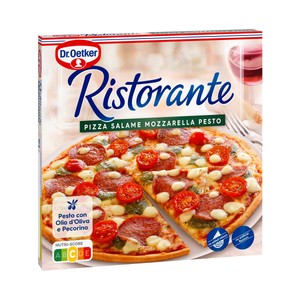 Imagen de DR. OETKER Pizza congelada de salami, queso mozzarella y pesto Ristorante 360 g.