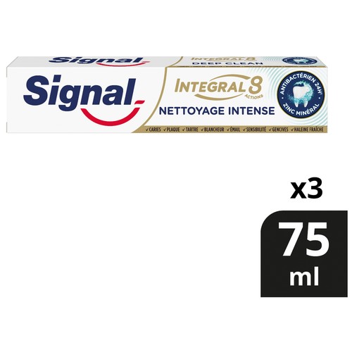 SIGNAL Integral 8 Pasta de dientes para un cuidado bucal integral y una limpieza intensa 3 x 75 ml.