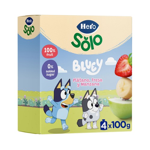 HERO Solo Bolsitas de fruta (plátano, fresa y manzana) a partir de 12 meses 4 x 100 g.