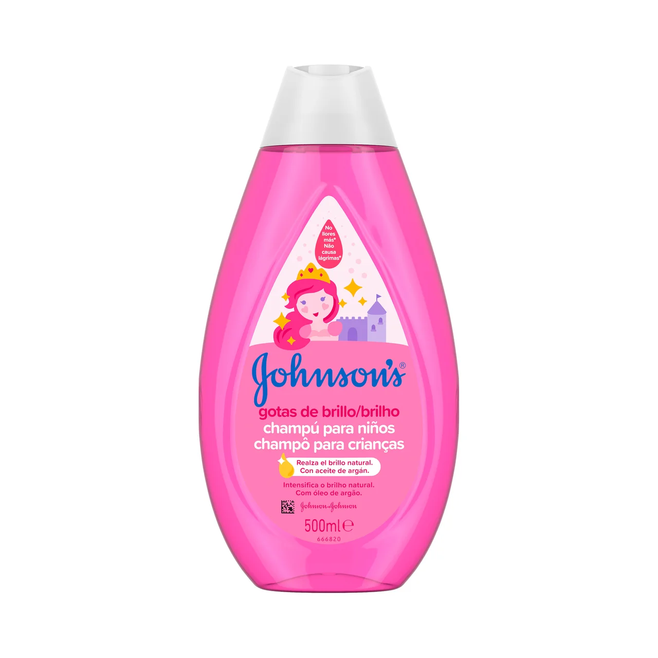 JOHNSON´S Gotas de brillo Champú infantil con aceite de Argán para un cabello suave y sedoso 500 ml.