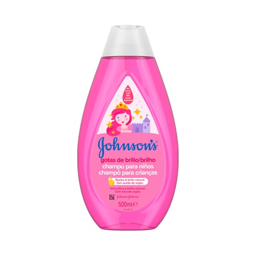 JOHNSON´S Gotas de brillo Champú infantil con aceite de Argán para un cabello suave y sedoso 500 ml.
