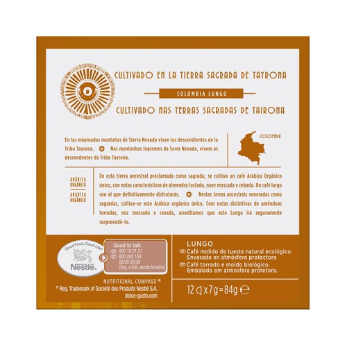 NESCAFÉ DOLCE GUSTO Café de Colombia lungo, Intensidad 5 ecológico 12 uds.