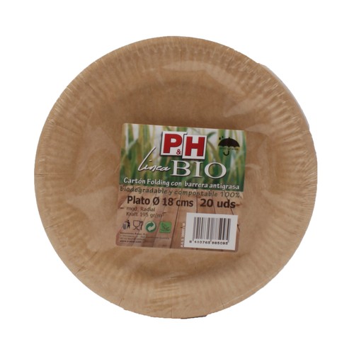 20 platos P&H de cartón antigrasa de 18cm.