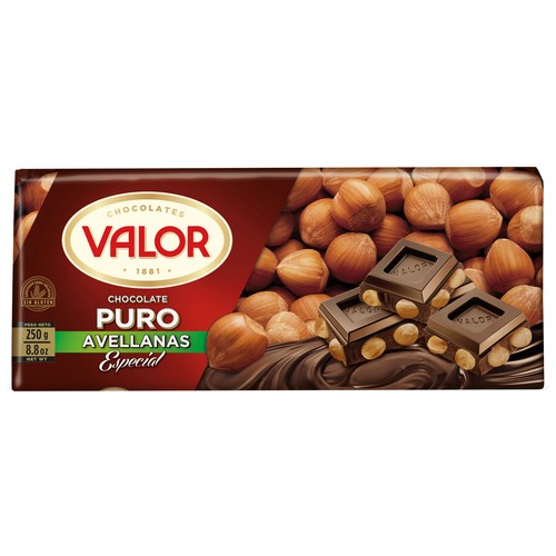 VALOR Chocolate puro negro con avellanas 250 g.