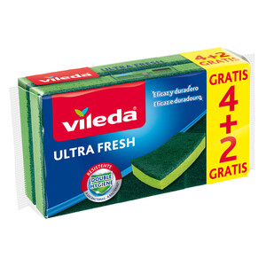Imagen de VILEDA Ultra fresh Estropajos de fibra verde con esponja, resistentes a las bacterias 4 uds.