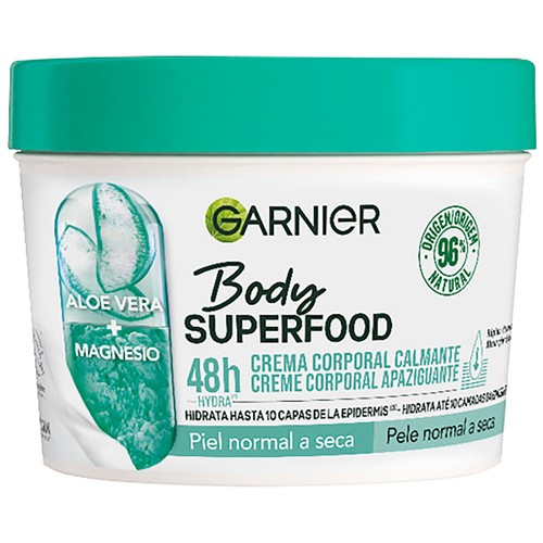 GARNIER Body superfood Crema corporal calmante de hidratante (hasta 48 horas), para pieles normales a secas 380 ml.