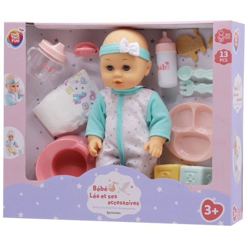 Muñeco Bebé Comiditas y Accesioros de cuidados 30 Cm 13 piezas +3 Años ONE, TWO FUN