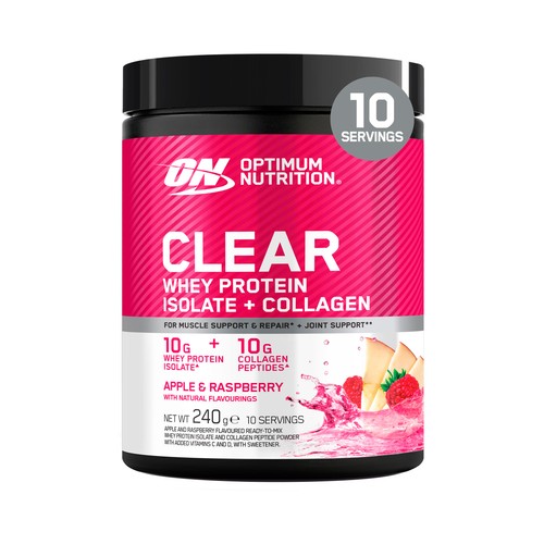 OPTIMUM NUTRITION Clear Whey polvo con proteínas y colágeno sabor manzana y frambuesa 240 gr