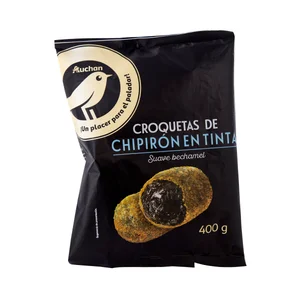 ALCAMPO GOURMET Croquetas rellenas de suave bechamel y chipirones en su tinta 400 g.