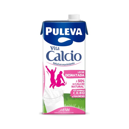 PULEVA Leche desnatada de vaca (0% materia grasa), con un 50% más de calcio natural  Vita calcio 1l.
