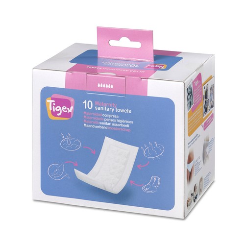 Compresas post parto súper largas y absorbentes, 10 unidades,TIGEX.