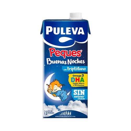 PULEVA Peques buenas noches Leche (3) de crecimiento con Triptófano, a partir de 12 meses 1 l.