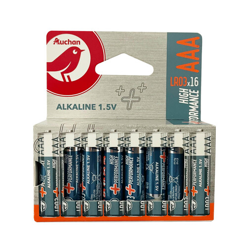 Pack de 8+8 pilas alcalinas AAA, LR03, 1,5V, PRODUCTO ALCAMPO High Performance.