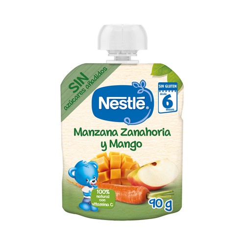 NESTLÉ Bolsita de fruta (mango, manzana) con zanahoria, para bebés a partir de 6 meses 90 g.