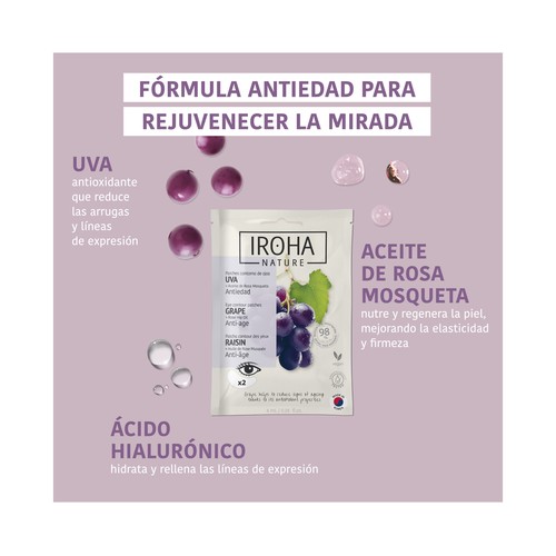 IROHA NATURE Parches antiedad para el contorno de ojos, con uva y aceite de rosa Mosqueta.