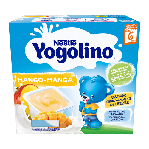 YOGOLINO Postre lácteo de mango, adaptado para bebés partir de 6 meses YOGOLINO de Nestlé 4 x 100 g.