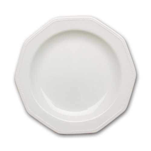 Plato llano octogonal de loza inglesa, 27 centímetros, Artic White CHURCHILL.