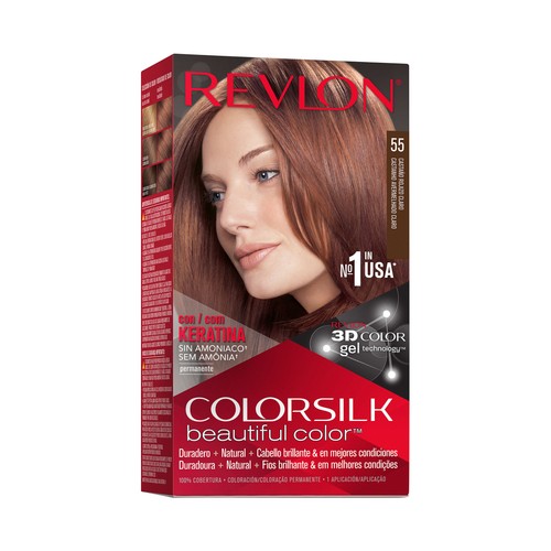 REVLON Colorsilk tono 55 Castaño rojizo claro Coloración permanente sin amoniaco.