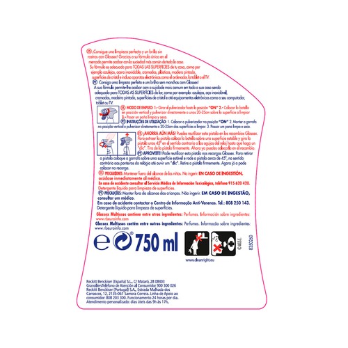 GLASSEX Limpiador multiusos de pistola GLASSEX 750 ml.