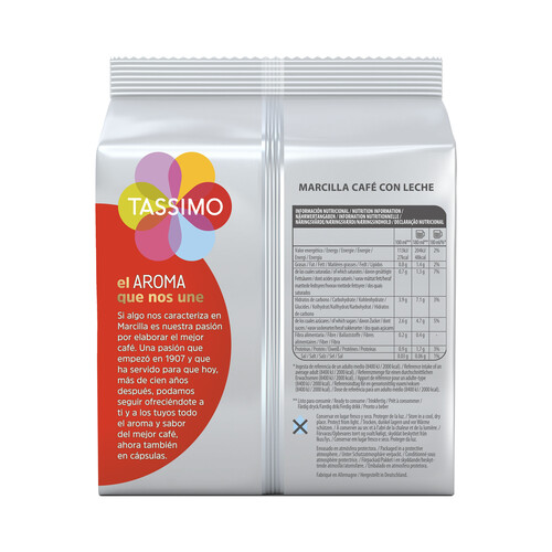 TASSIMO Café con leche en monidiosis TASSIMIO MARCILLA 16 uds.