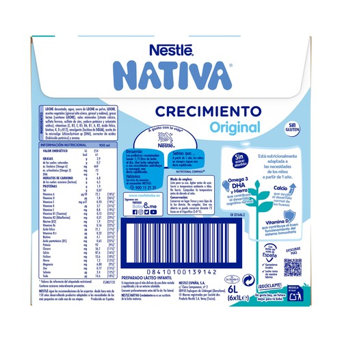 NATIVA Original de Nestlé Leche (3) de crecimiento, de 12 a 36 meses 6 x 1 l.