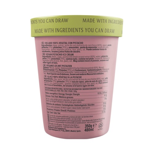 PINK ALBATROSS Tarrina de helado 100% vegetal con pistacho 480 ml.