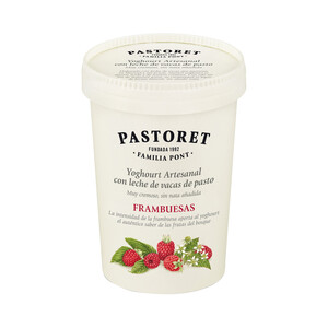 Imagen de PASTORET Yogur artesanal sin nata añadida, con leche de pasto y frambuesas  500 g.