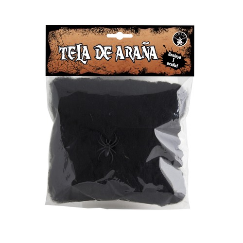 Mini tela de araña color negro, incluye 1 araña HAUNTED HOUSE 1 unidad.
