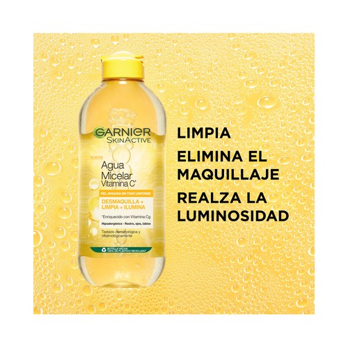 GARNIER Skin active Agua micelar con vitamina C para piel apagada sin tono uniforme 400 ml.