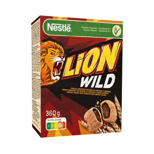NESTLÉ LION Cereales rellenos con con chocolate y caramelo 360 g.