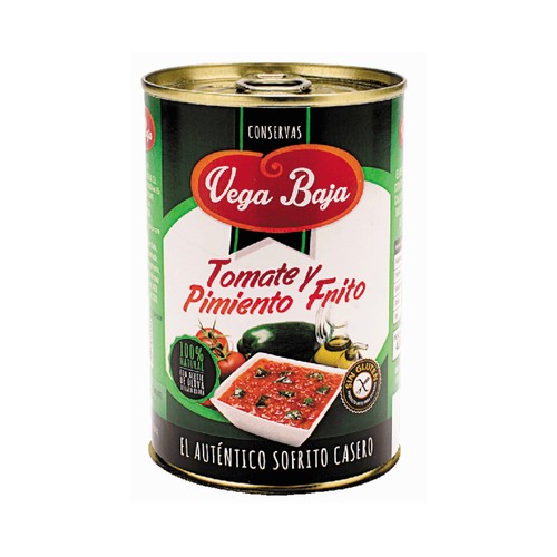VEGA BAJA Tomate y pimiento frito con aceite de oliva virgen extra, 400 g.