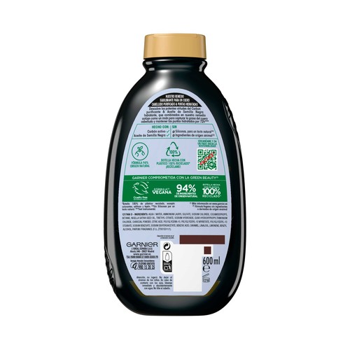ORIGINAL REMEDIES Carbón magnético de Garnier Champú equilibrante sin siliconas, para raices grasas y puntas secas 600 ml.